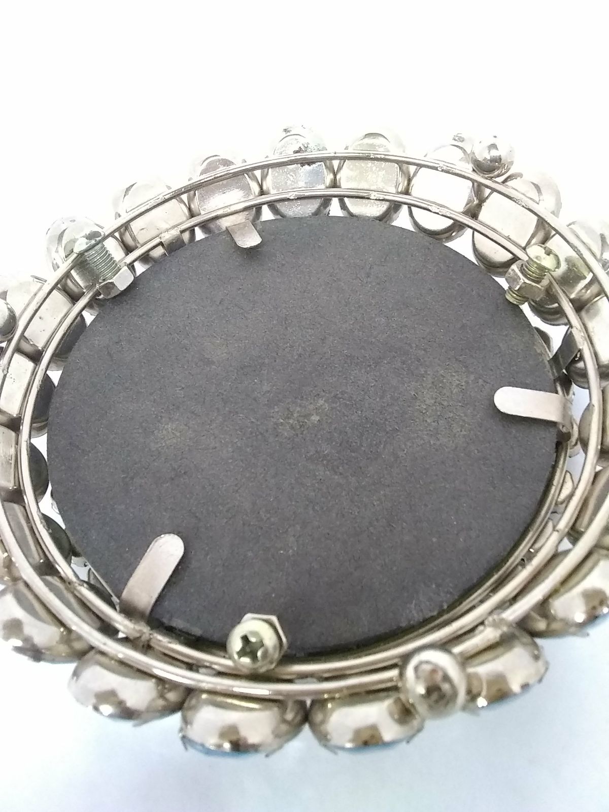 Round Mirror W/Framed Aquamarine Blue Topaz Oval Rhinestone Womens Hand 5" RARE! - Image 3