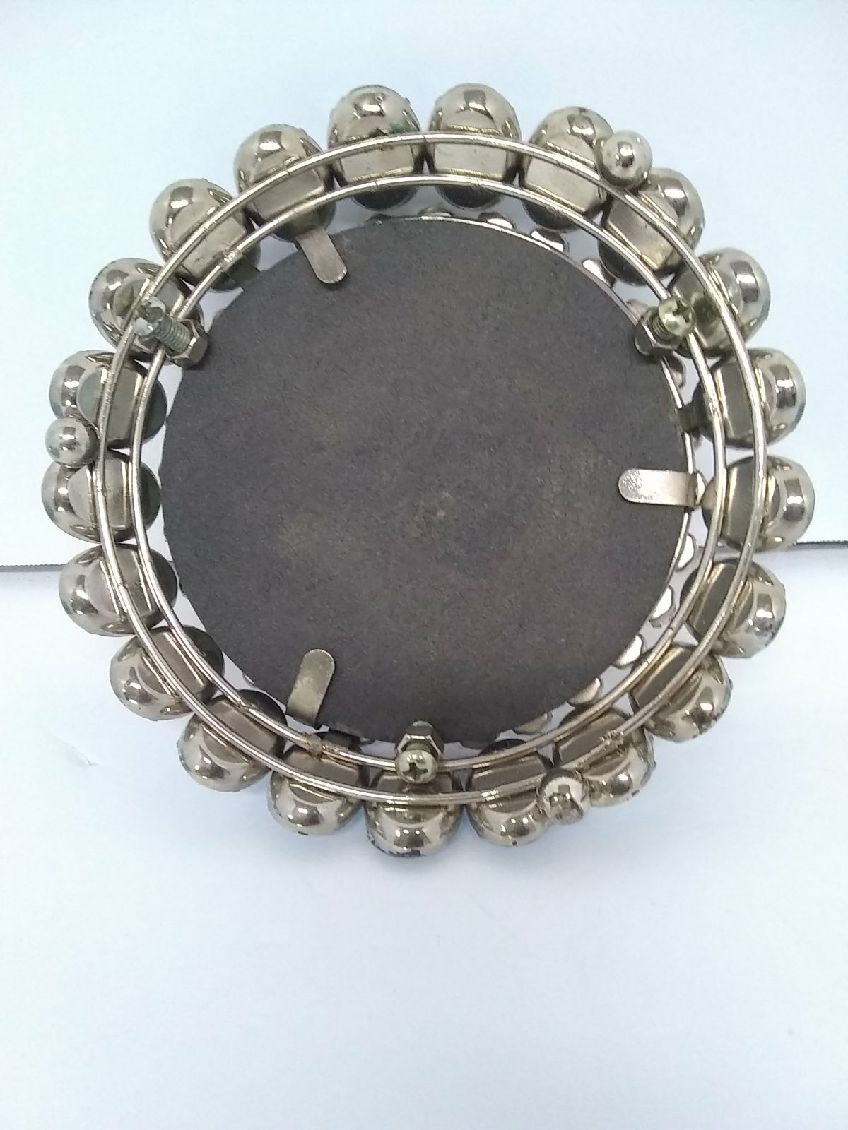 Round Mirror W/Framed Aquamarine Blue Topaz Oval Rhinestone Womens Hand 5" RARE! - Image 8