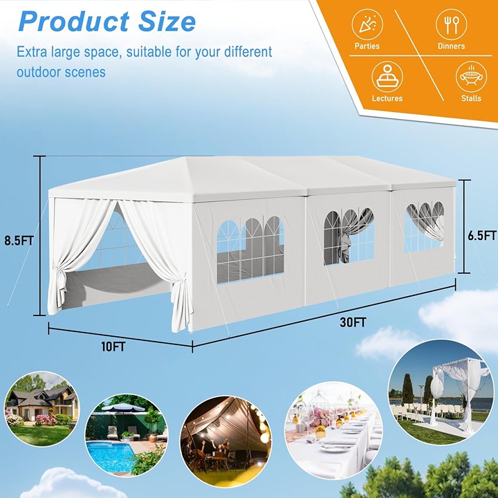 FREE SHIPPING - NEW 10x30 Outdoor Canopy Tent Gazebo Party Events w 8 Sides - Image 2