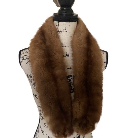 Vintage Honey Brown Plush Real Fur Stole Shrug Wrap Shawl Elegant Winter Formal