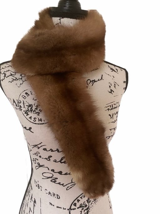 Vintage Honey Brown Plush Real Fur Stole Shrug Wrap Shawl Elegant Winter Formal - Image 2