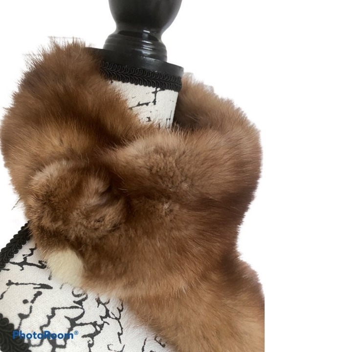 Vintage Honey Brown Plush Real Fur Stole Shrug Wrap Shawl Elegant Winter Formal - Image 3