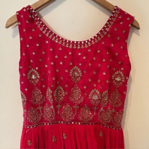 Custom Red & Gold Embroidered Anarkali Gown Handcrafted Indian Formal Dress ️