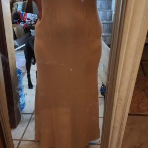 Women's V Neck Ribbed Knit Maxi Dress Button Short