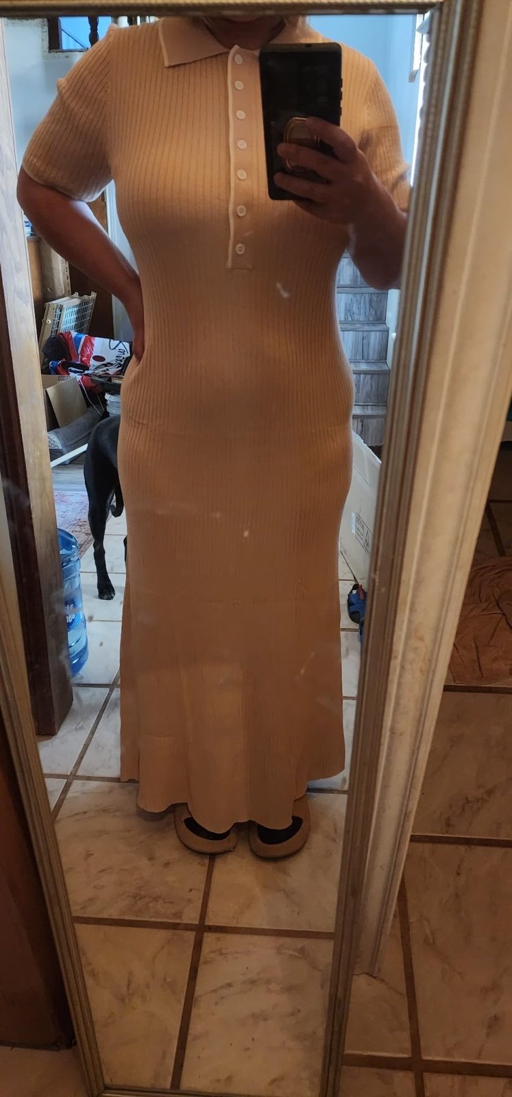 Women's V Neck Ribbed Knit Maxi Dress Button Short