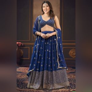 Alternative view of Dark Blue Embroidered Georgette Lehenga Choli Set