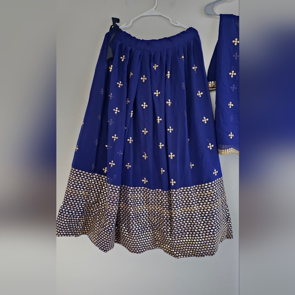 Dark Blue Embroidered Georgette Lehenga Choli Set - Image 5