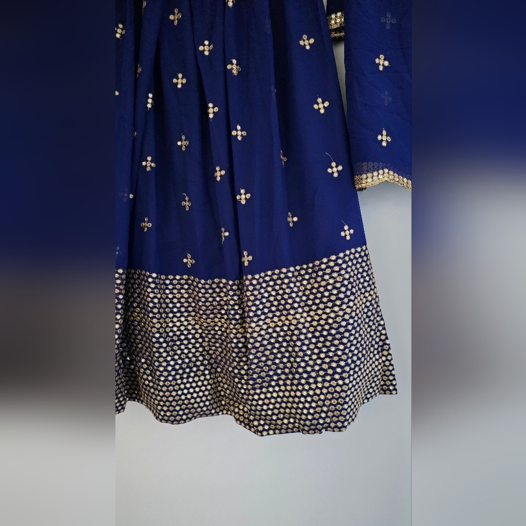 Dark Blue Embroidered Georgette Lehenga Choli Set - Image 6