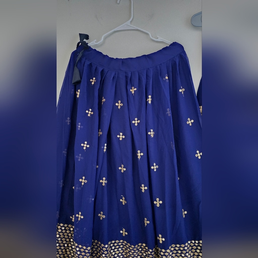 Dark Blue Embroidered Georgette Lehenga Choli Set - Image 7