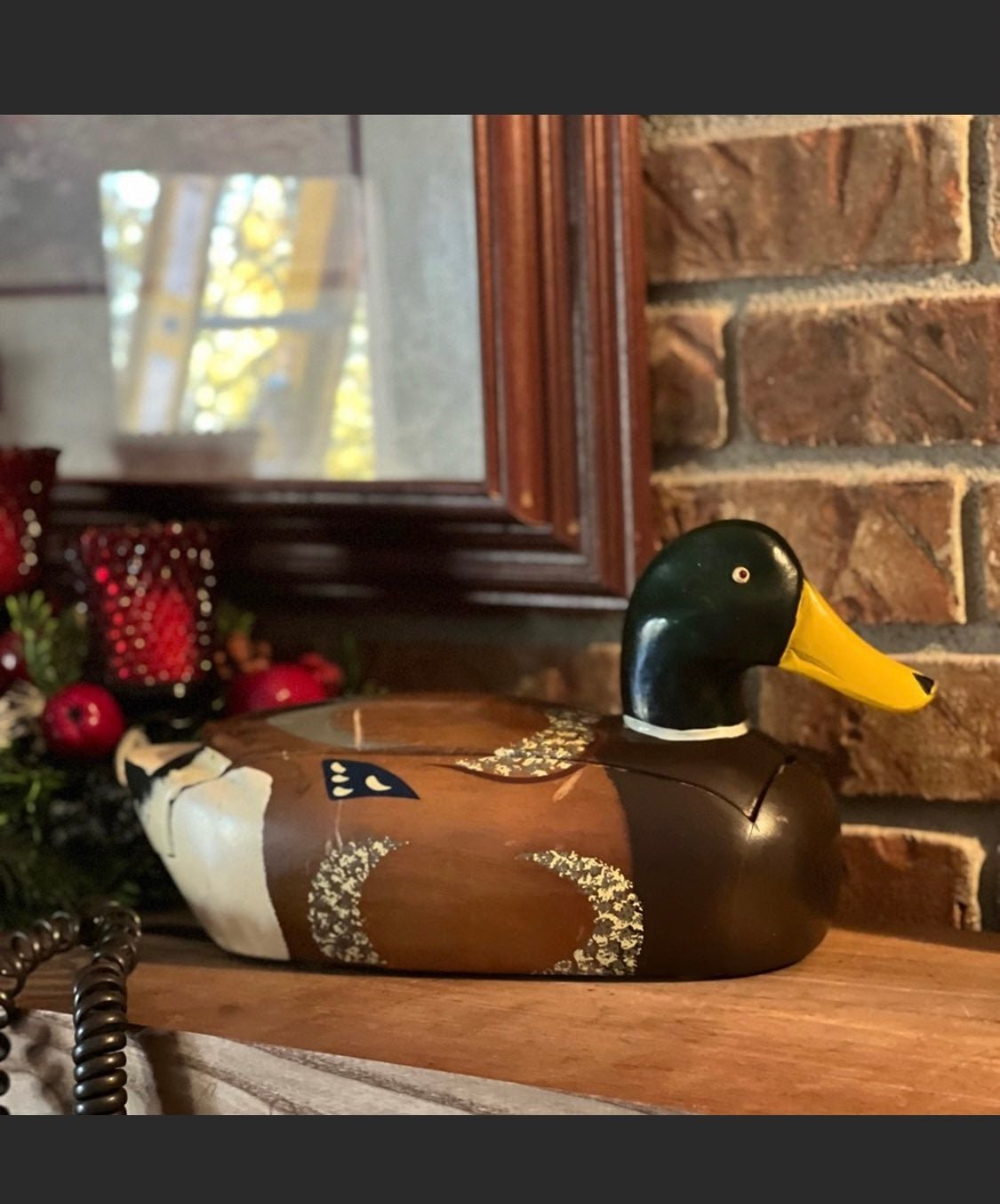 Rare Vintage Hand Carved Solid Maple Mallard Duck Telephone Jersey Shore