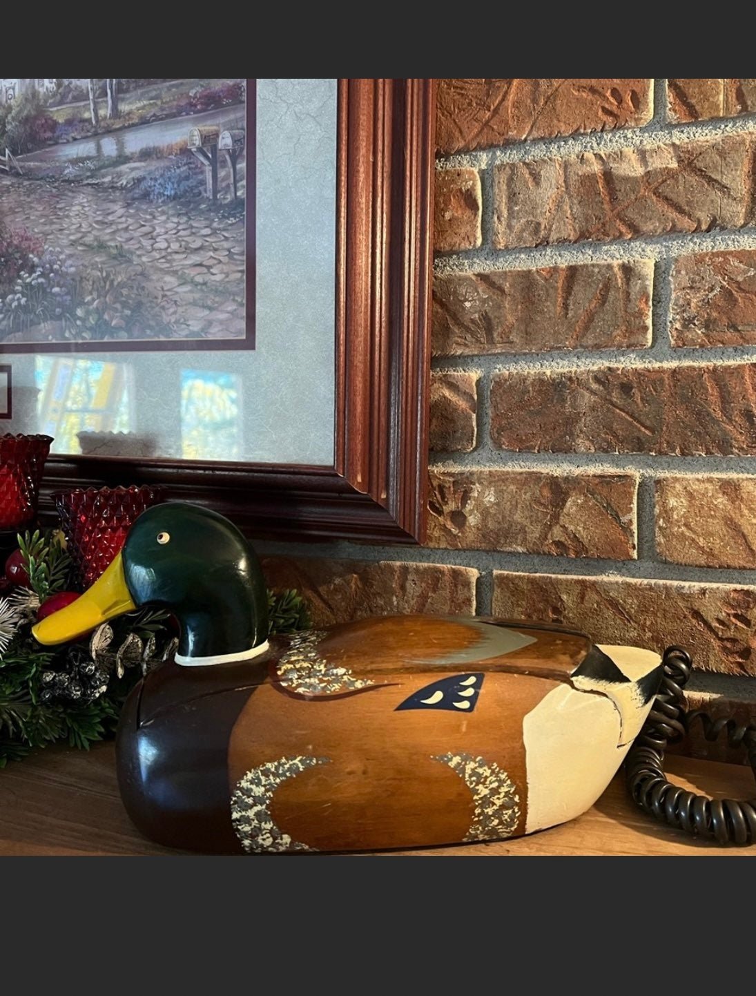 Rare Vintage Hand Carved Solid Maple Mallard Duck Telephone Jersey Shore - Image 2