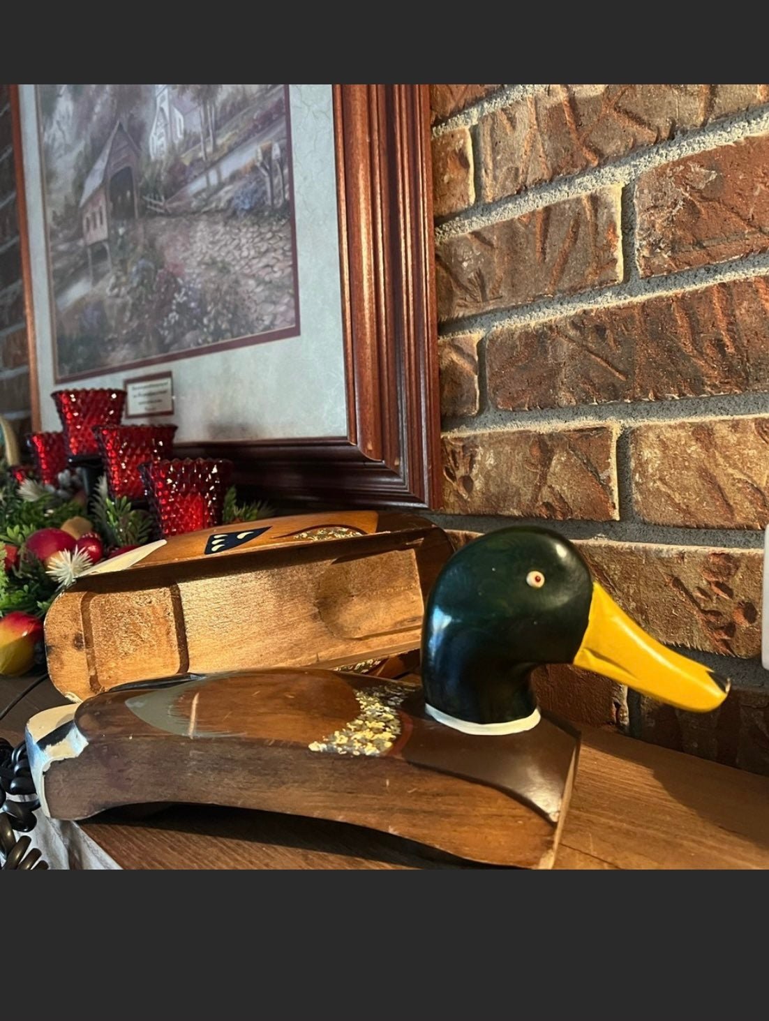 Rare Vintage Hand Carved Solid Maple Mallard Duck Telephone Jersey Shore - Image 3