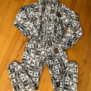 Custom money jogger style pants and sweatshirt 100 dollar outfit