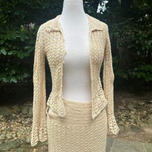 Alternative view of 70s cream crochet skirt and cardigan set
