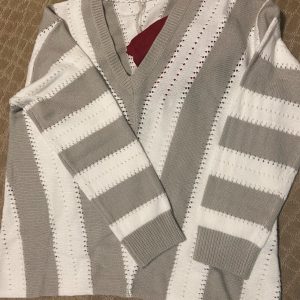 Womens V Neck Stripe Color Block Loose Oversized