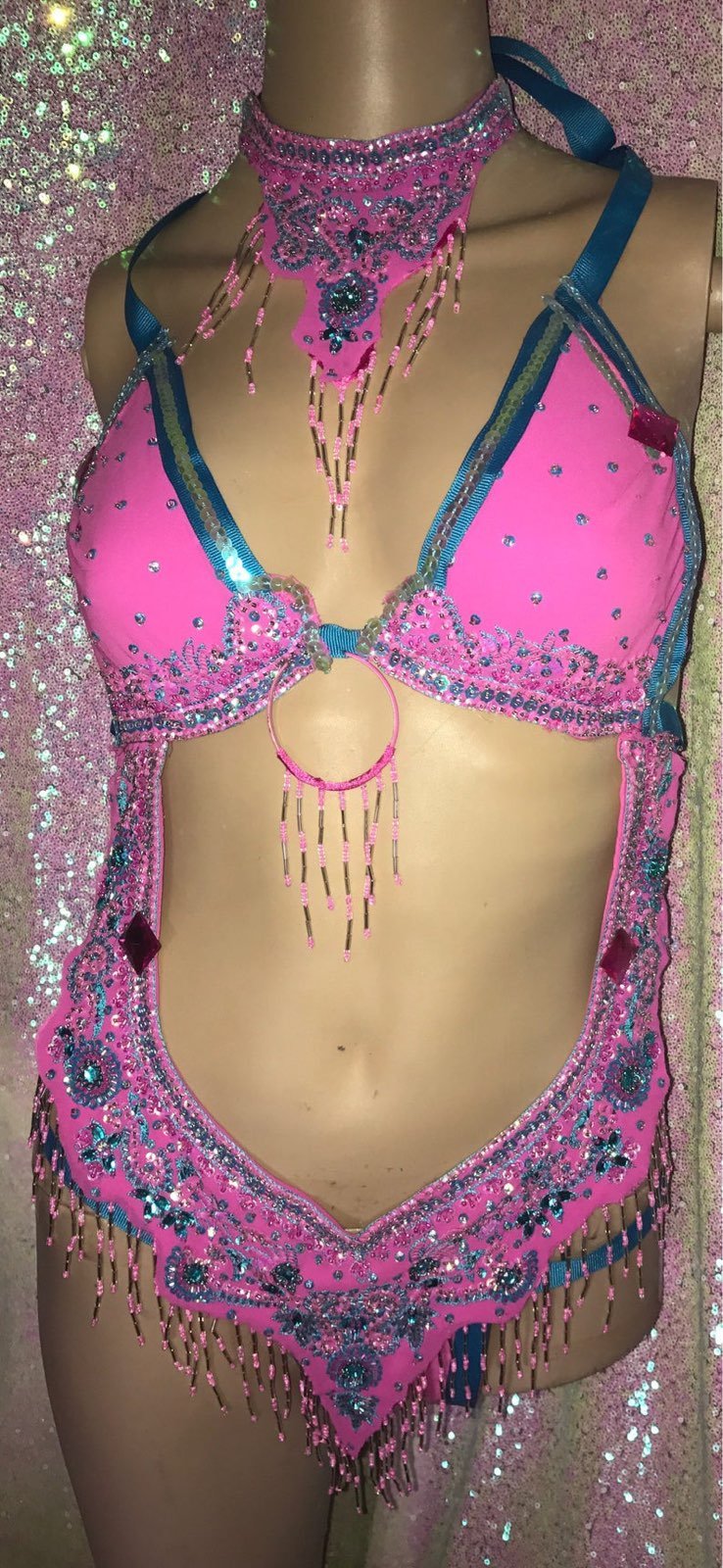 Pink Blue Sequin Bead Costume
