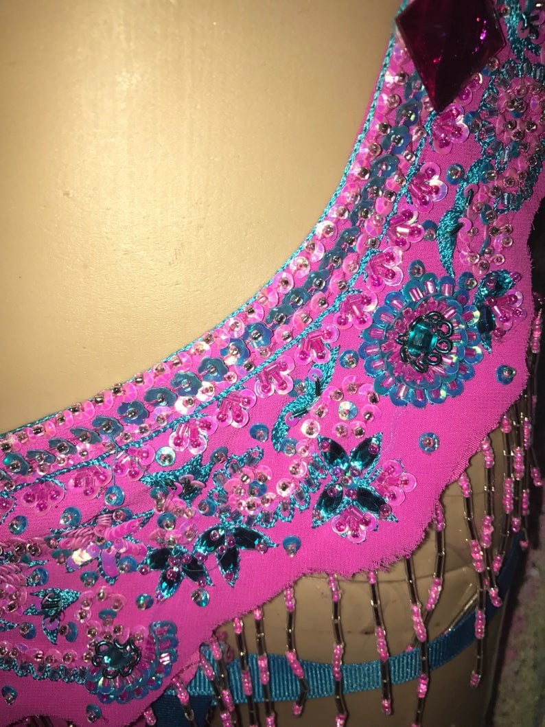 Pink Blue Sequin Bead Costume - Image 10