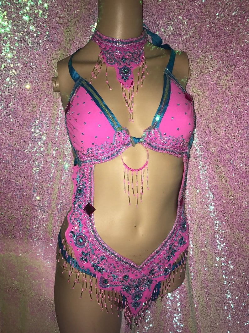 Pink Blue Sequin Bead Costume - Image 2