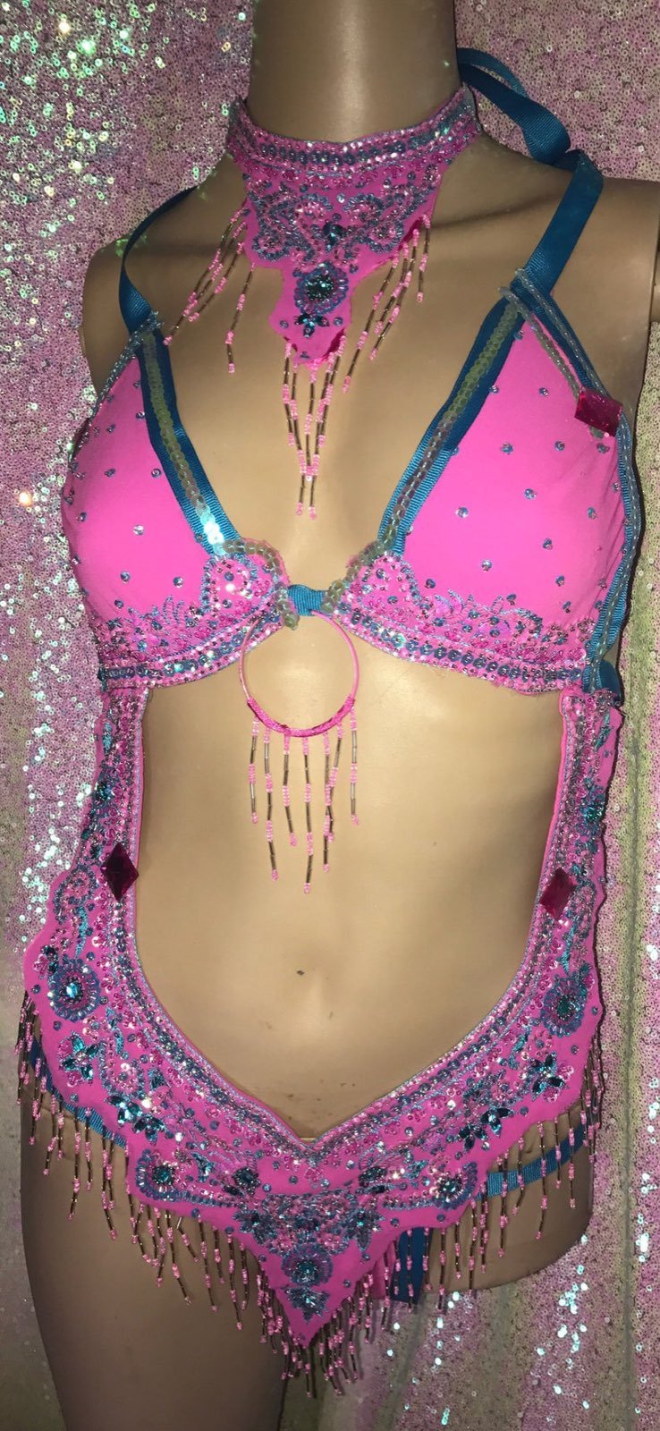Pink Blue Sequin Bead Costume - Image 3