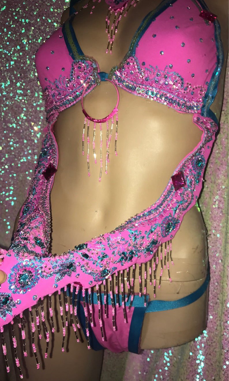 Pink Blue Sequin Bead Costume - Image 7