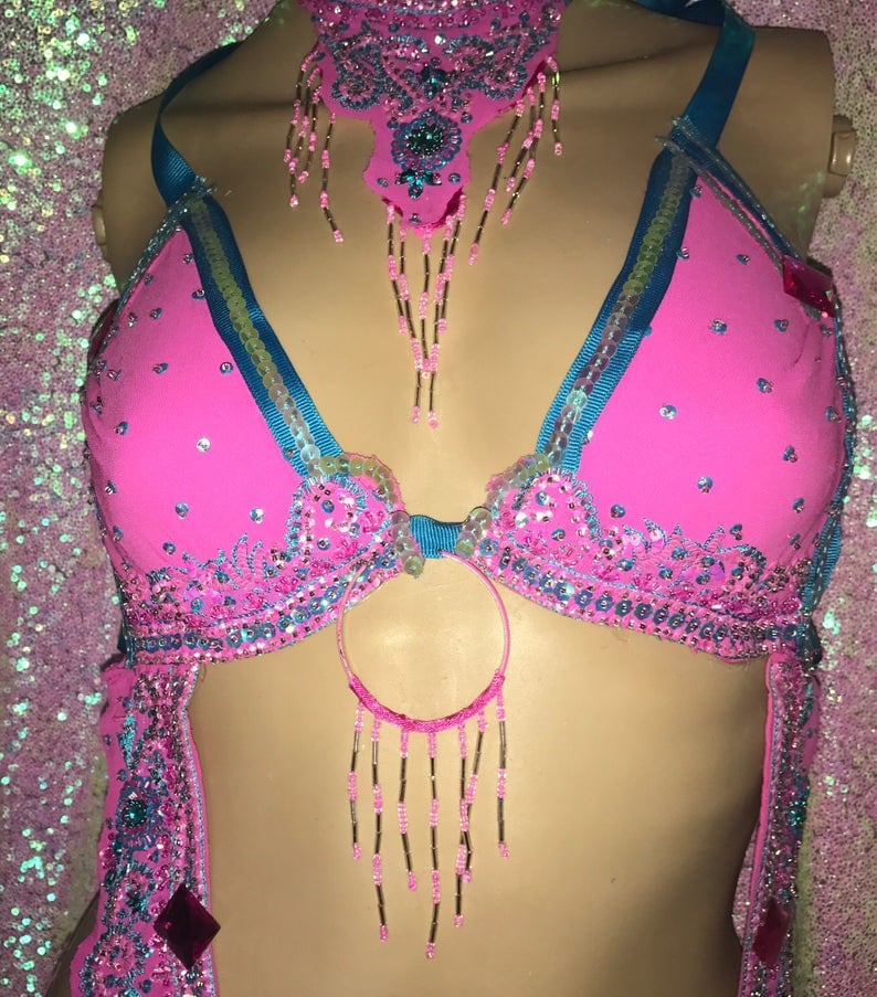 Pink Blue Sequin Bead Costume - Image 8