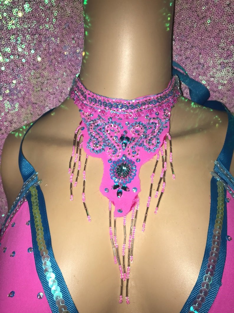 Pink Blue Sequin Bead Costume - Image 9