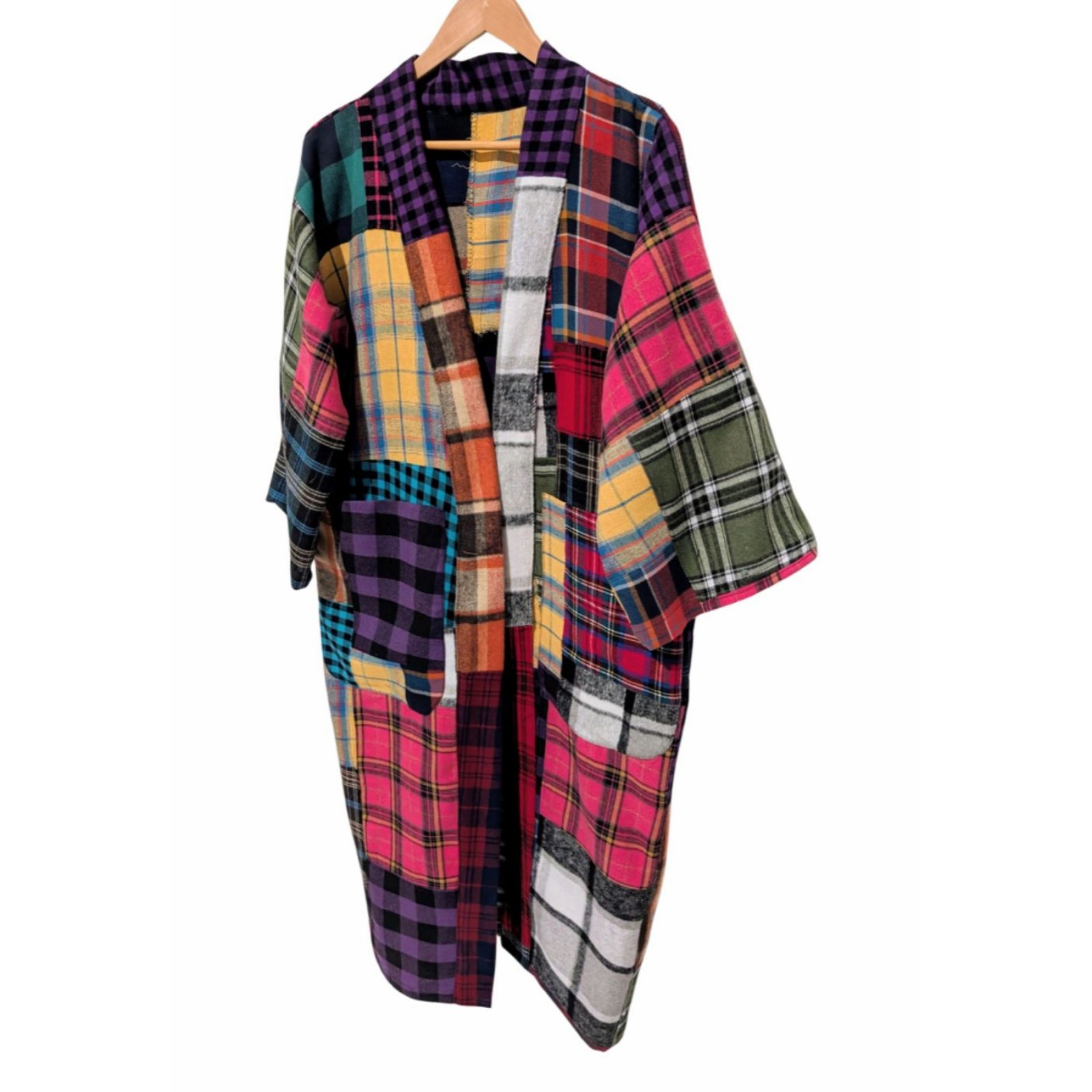 Oversized Patchwork Plaid Kimono (Size M-L) - Image 2