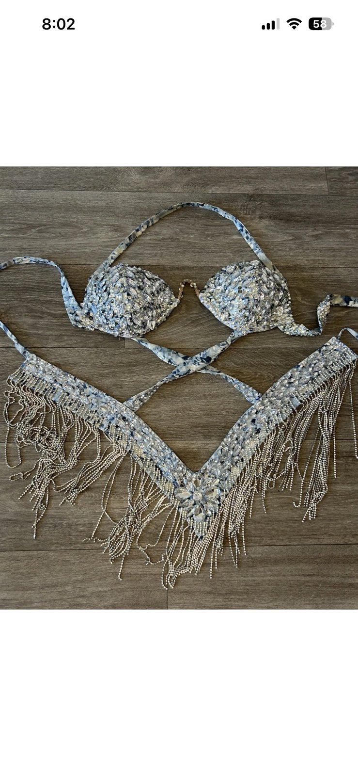 VTG Handmade Vegas Showgirl Rhinestone Fringe Burlesque Costume Burning Man Sexy
